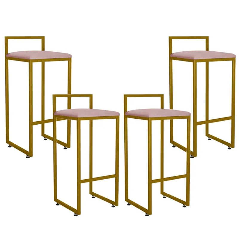 Kit 04 Banquetas Altas Para Cozinha Sala De Jantar Hanna L02 Dourado Suede Rosê - Lyam Decor