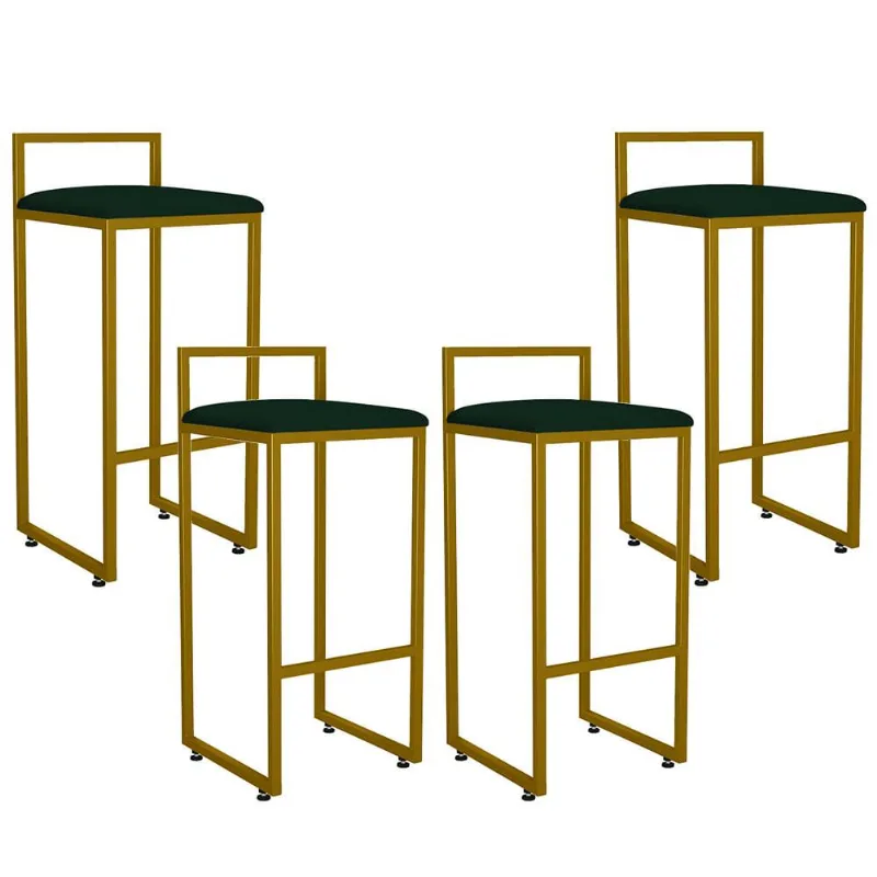 Kit 04 Banquetas Altas Para Cozinha Sala De Jantar Hanna L02 Dourado Suede Verde Musgo - Lyam Decor