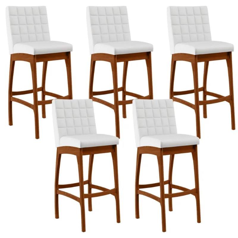 Kit 05 Banquetas Altas Para Cozinha Sala de Jantar Fixa Mila B04 Facto Branco Fosco - Lyam Decor - Lyam Decor