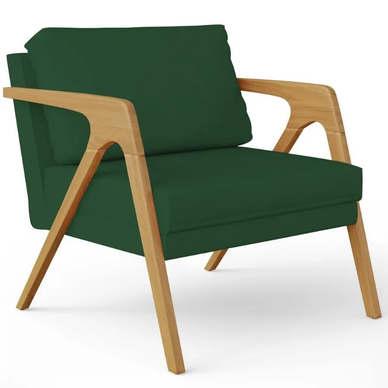Poltrona Pietra Com Estrutura De Madeira Suede Verde Musgo
