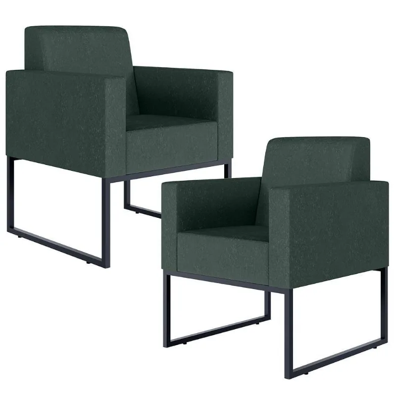 Kit 02 Poltronas Helô L02 Linho Verde Musgo