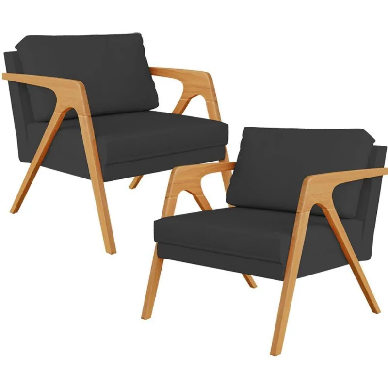 Kit 02 Poltronas Pietra L02 Suede Preto