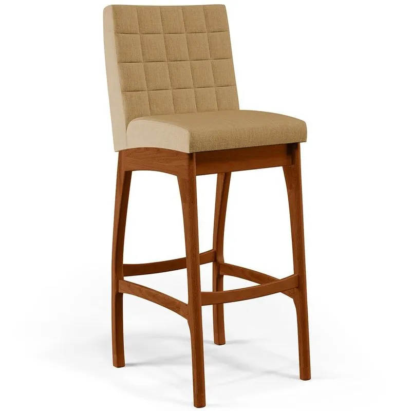 Banqueta Alta Para Cozinha Sala de Jantar Fixa Mila B04 Linho Bege Escuro - Lyam Decor