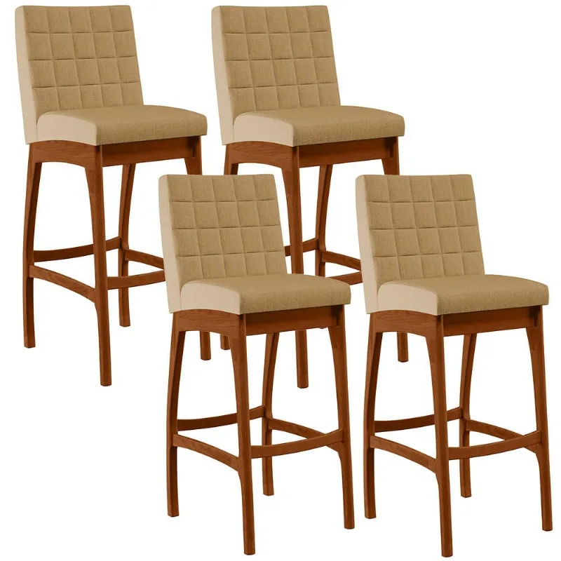 Kit 04 Banquetas Altas Para Cozinha Sala de Jantar Fixa Mila B04 Linho Bege Escuro - Lyam Decor - Lyam Decor