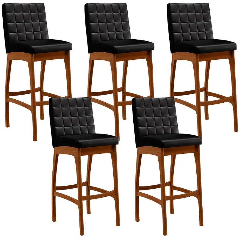 Kit 05 Banquetas Altas Para Cozinha Sala de Jantar Fixa Mila B04 Couríssimo Preto - Lyam Decor - Lyam Decor