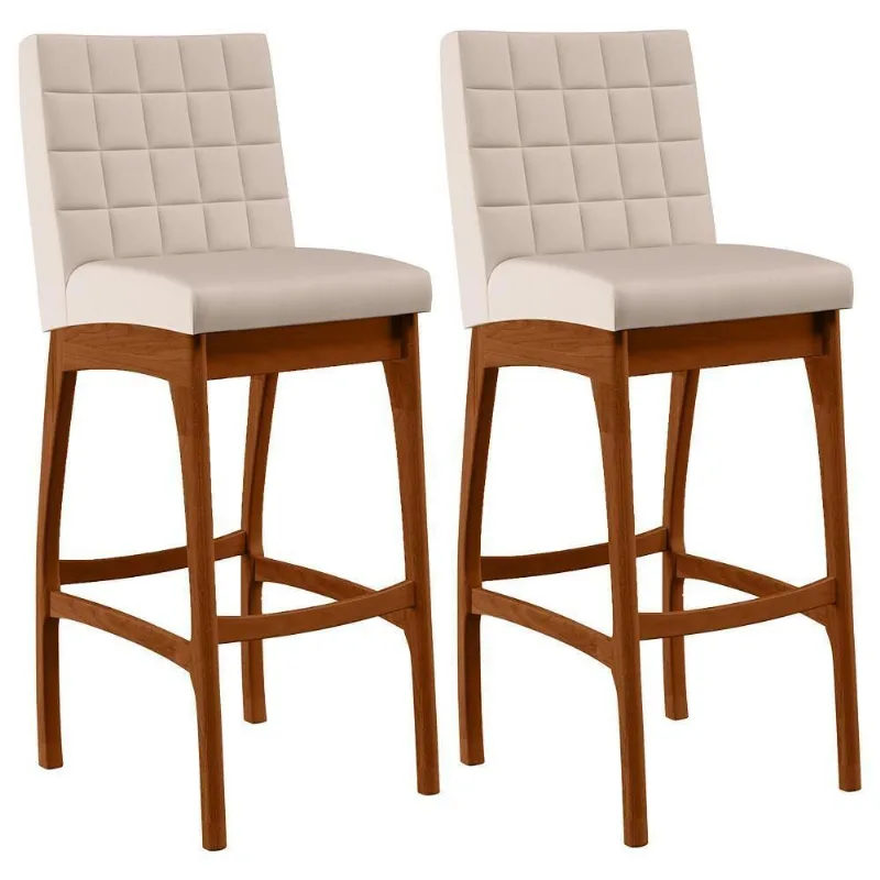 Kit 02 Banquetas Altas Cozinha Mila B04 Suede Bege - Lyam Decor