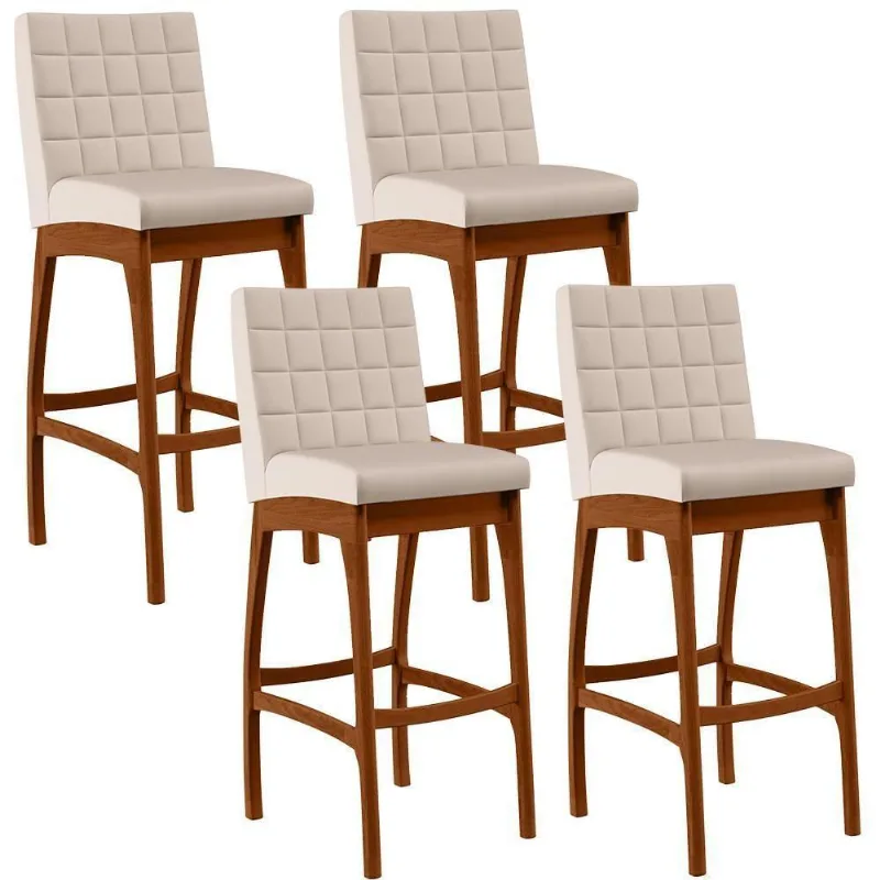 Kit 04 Banquetas Altas Cozinha Mila B04 Suede Bege - Lyam Decor