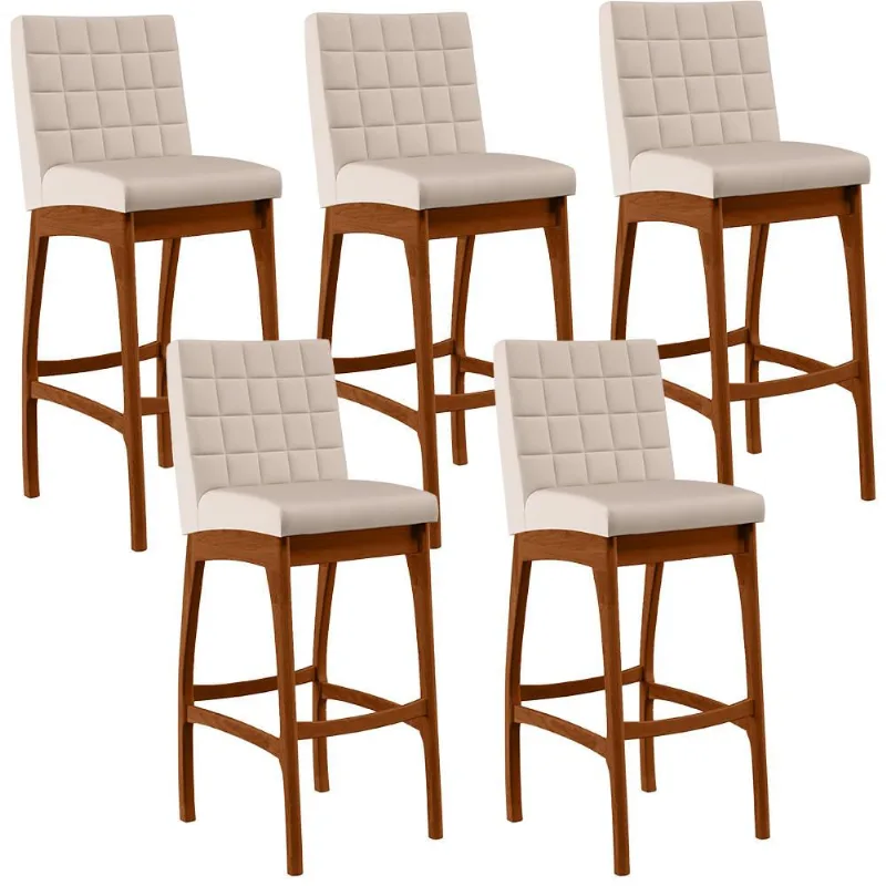 Kit 05 Banquetas Altas Para Cozinha Sala de Jantar Fixa Mila B04 Suede Bege - Lyam Decor - Lyam Decor