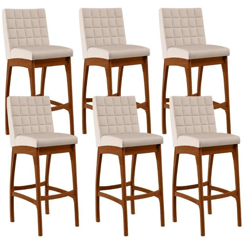 Kit 06 Banquetas Altas Mila Suede Bege - Lyam Decor