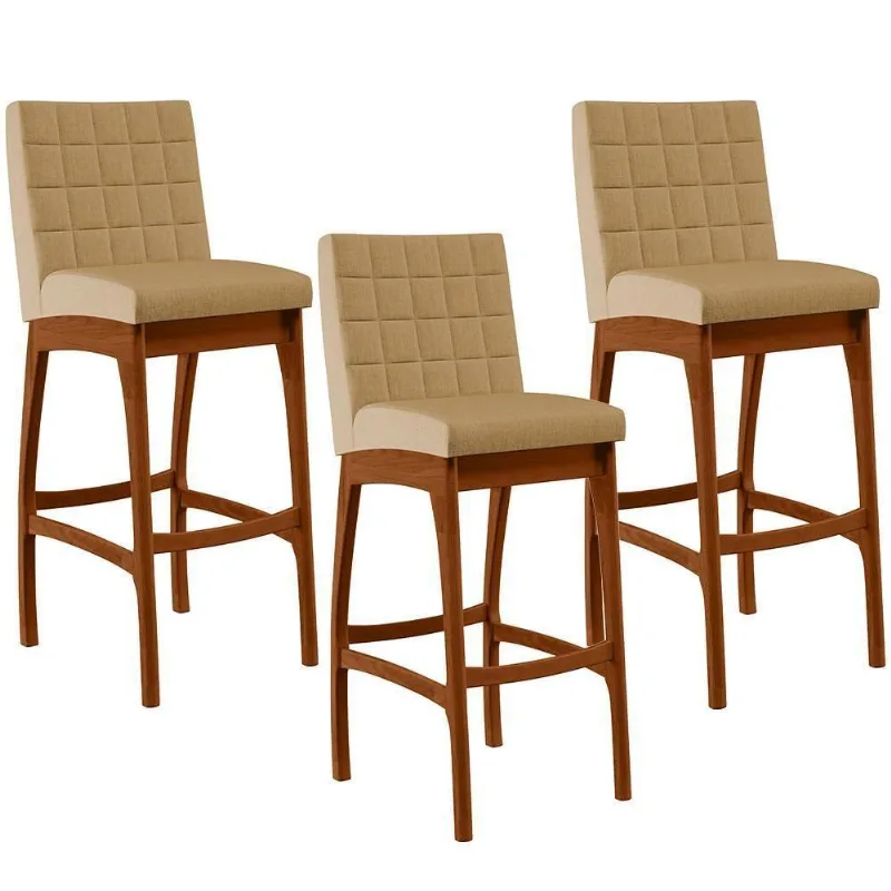 Kit 03 Banquetas Altas Mila Linho Bege Escuro - Lyam Decor