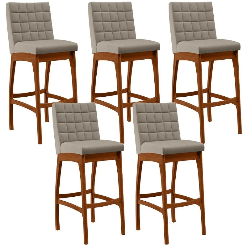 Kit 05 Banquetas Altas Para Cozinha Sala de Jantar Fixa Mila B04 Linho Bege - Lyam Decor - Lyam Decor