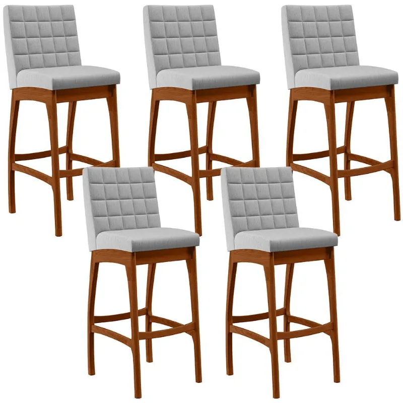Kit 05 Banquetas Altas Para Cozinha Sala de Jantar Fixa Mila B04 Linho Cinza - Lyam Decor - Lyam Decor