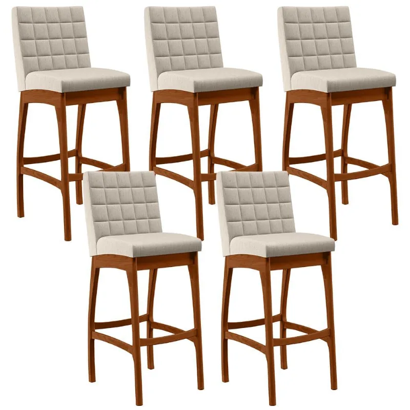 Kit 05 Banquetas Altas Para Cozinha Sala de Jantar Fixa Mila B04 Linho Cru - Lyam Decor - Lyam Decor