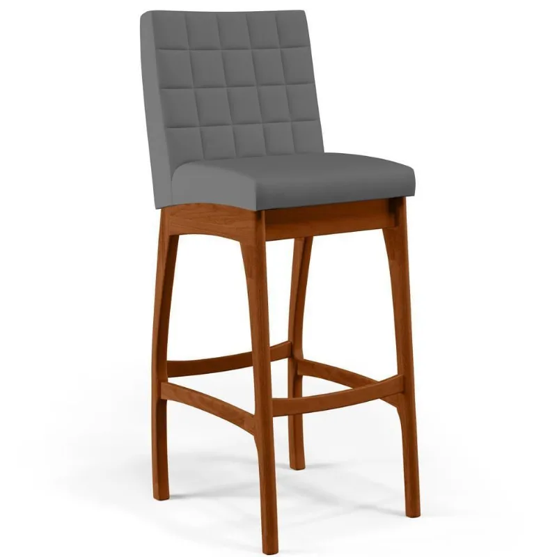 Banqueta Alta Cozinha De Jantar Fixa Mila B04 Suede Cinza - Lyam Decor