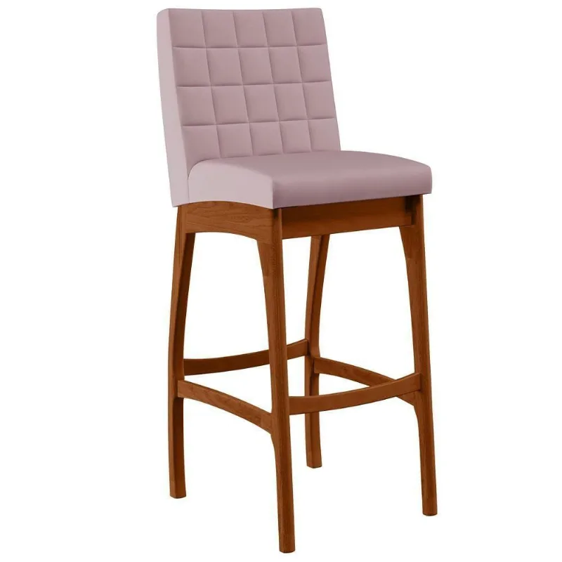 Banqueta Alta Cozinha De Jantar Fixa Mila B04 Suede Rosê - Lyam Decor