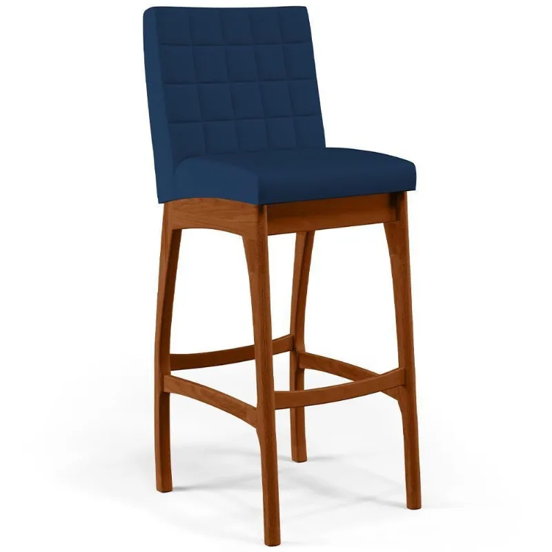 Banqueta Alta Cozinha Mila B04 Suede Azul Marinho - Lyam Decor