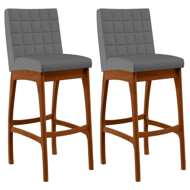 Kit 02 Banquetas Altas Cozinha Mila B04 Suede Cinza - Lyam Decor
