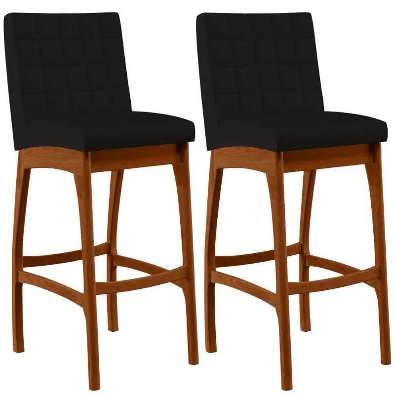 Kit 02 Banquetas Altas Cozinha Mila B04 Suede Preto - Lyam Decor