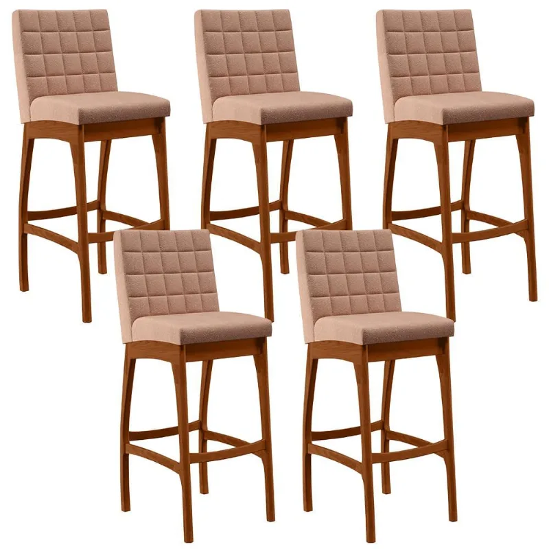 Kit 05 Banquetas Altas Para Cozinha Sala de Jantar Fixa Mila B04 Linho Rosê - Lyam Decor - Lyam Decor