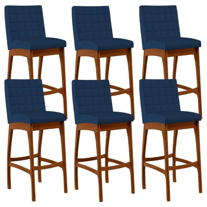 Kit 06 Banquetas Altas Mila Suede Azul Marinho - Lyam Decor