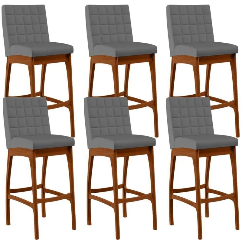 Kit 06 Banquetas Altas Mila Suede Cinza - Lyam Decor