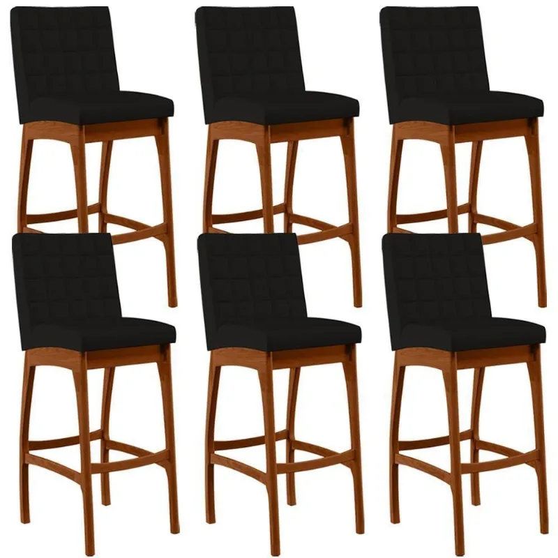 Kit 06 Banquetas Altas Para Cozinha B04 Suede Preto - Lyam Decor