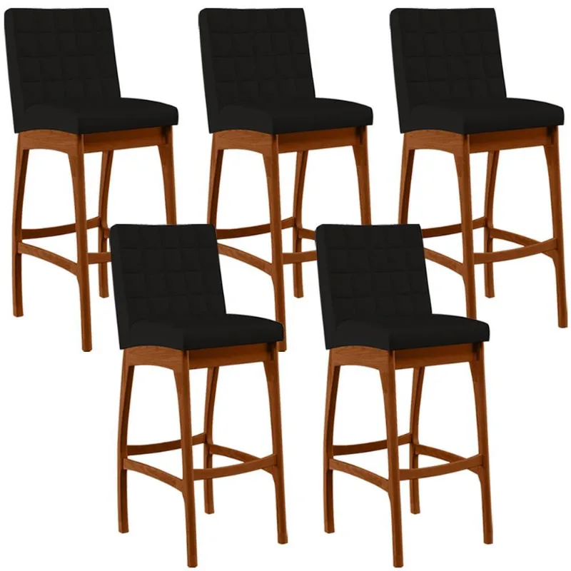 Kit 05 Banquetas Altas Para Cozinha Sala de Jantar Fixa Mila B04 Suede Preto - Lyam Decor - Lyam Decor