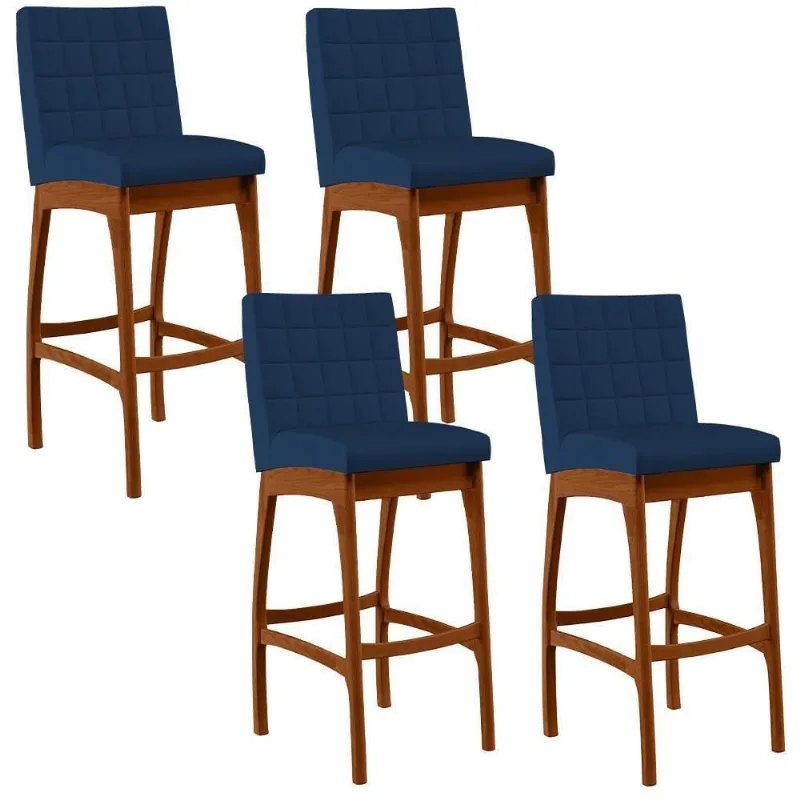 Kit 04 Banquetas Altas Cozinha Mila B04 Suede Azul Marinho - Lyam Decor