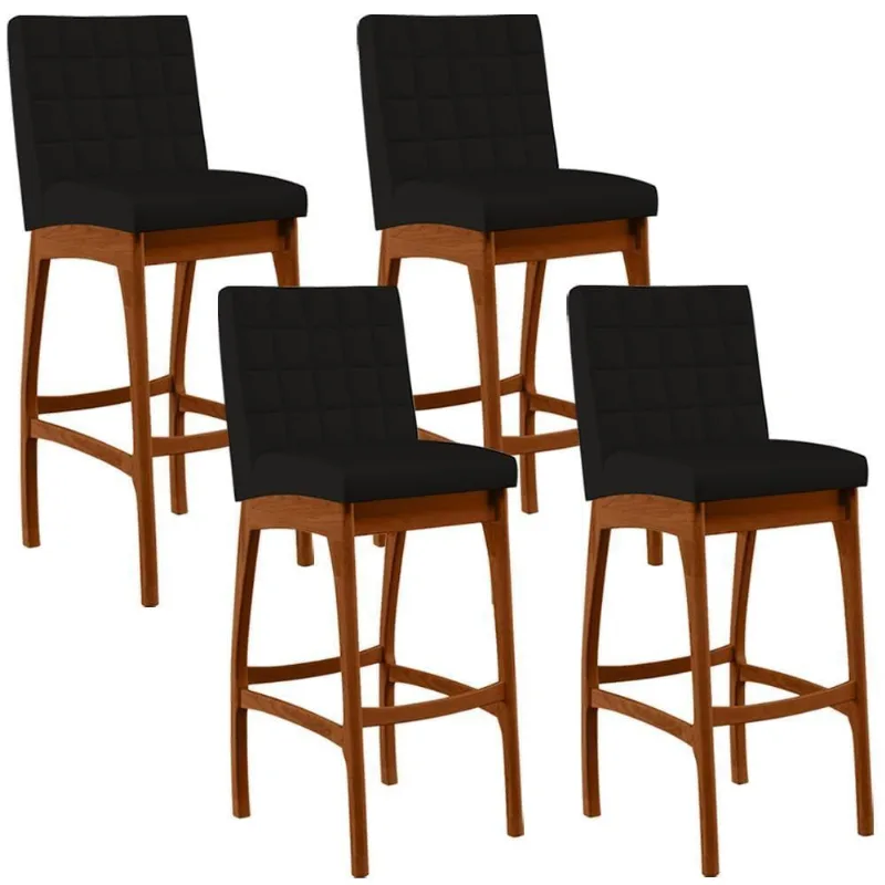 Kit 04 Banquetas Altas Cozinha Mila B04 Suede Preto - Lyam Decor