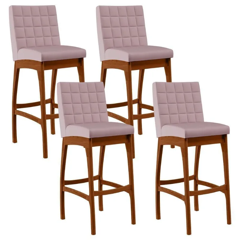 Kit 04 Banquetas Altas Cozinha Mila B04 Suede Rosê