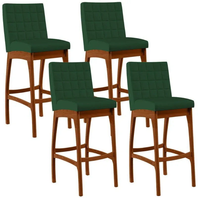 Kit 04 Banquetas Altas Cozinha Mila B04 Suede Verde Musgo