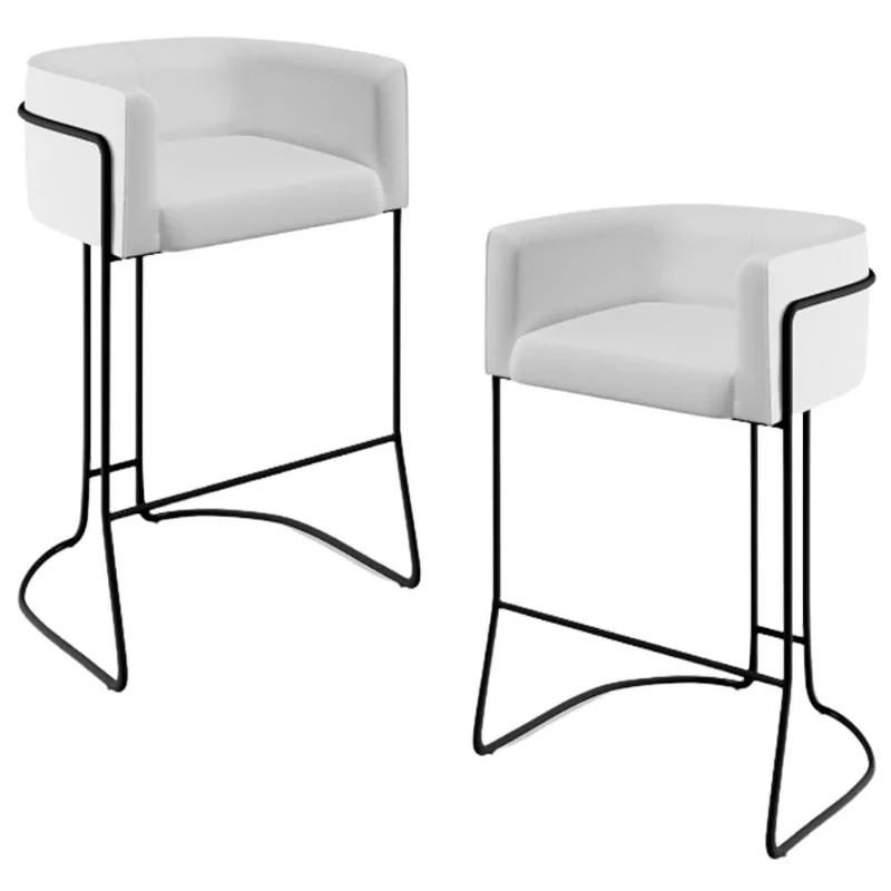Kit 02 Banquetas Decorativas Fixas Base De Aço Preto Betina D02 Corano Branco C-12 - Lyam Decor