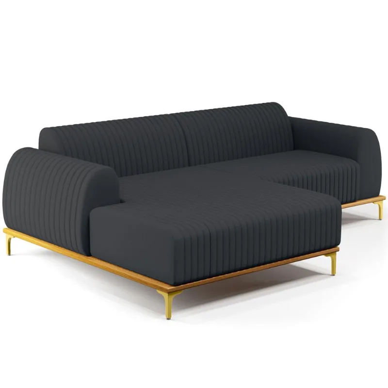Sofá 3 Lugares com Chaise Esquerdo Sala de Estar Molino 230cm D02 Linho Chumbo D-465 - Lyam Decor - Lyam Decor