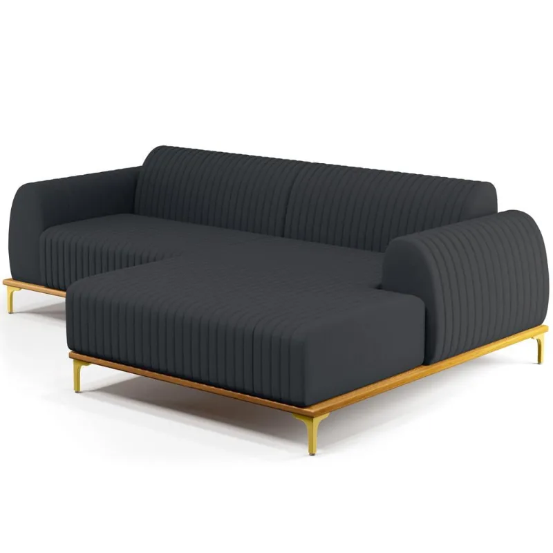 Sofá 3 Lugares com Chaise Direito Sala de Estar Molino 230cm D02 Linho Chumbo D-465 - Lyam Decor - Lyam Decor