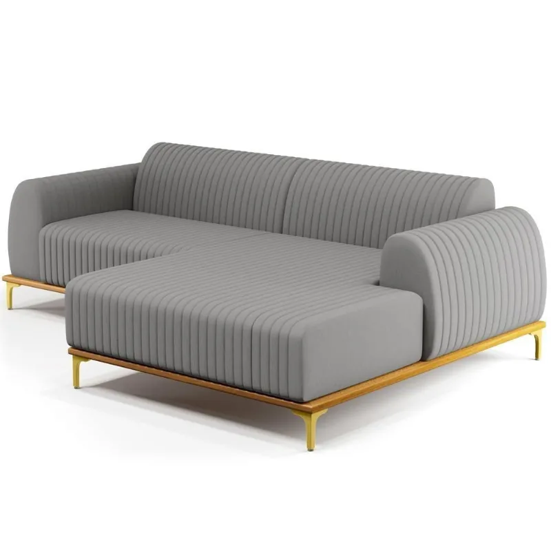Sofá 3 Lugares Com Chaise Molino 230cm Cinza Escuro C-416 - Lyam Decor