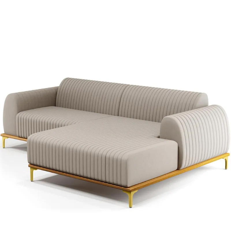 Sofá 3 Lugares com Chaise Direito Para Sala de Estar Molino 245cm D02 Linho Bege C-107 - Lyam Decor - Lyam Decor