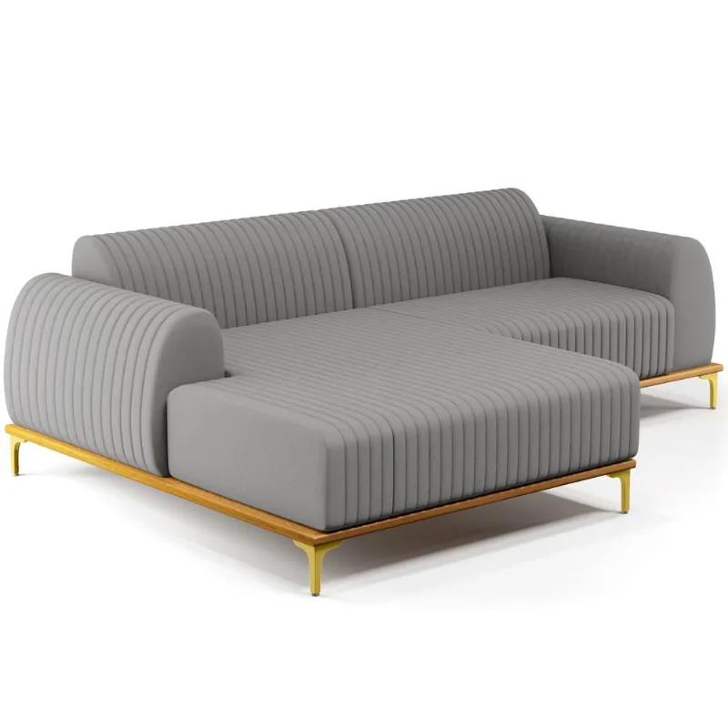 Sofá 3 Lugares com Chaise Esquerdo Para Sala Molino 245cm D02 Linho Cinza Escuro C-416 - Lyam Decor - Lyam Decor