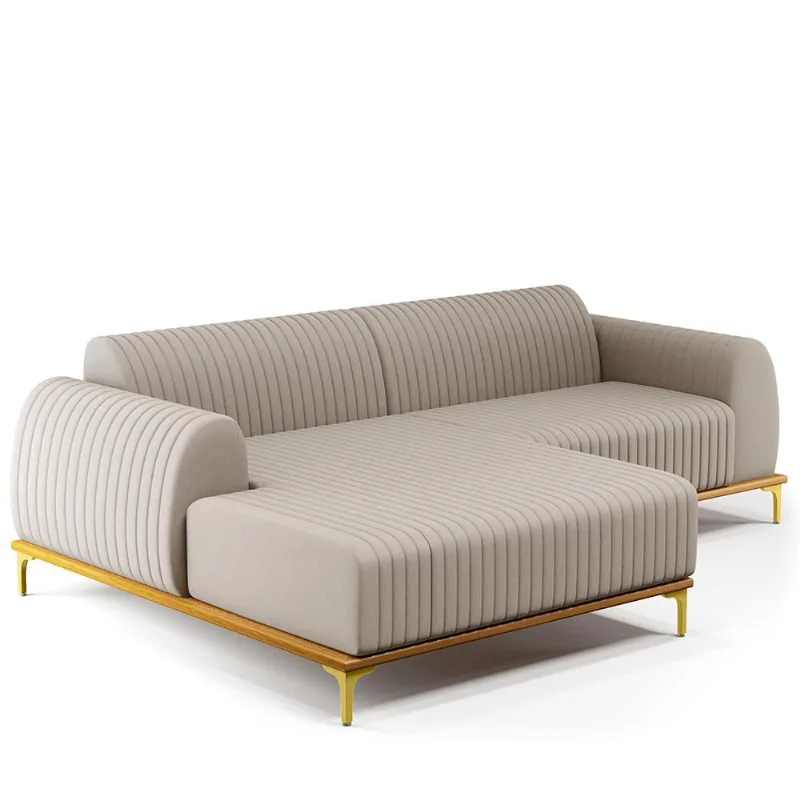 Sofá 6 Lugares com Chaise Esquerdo Para Sala de Estar Molino 350cm D02 Linho Bege C-107 - Lyam Decor - Lyam Decor