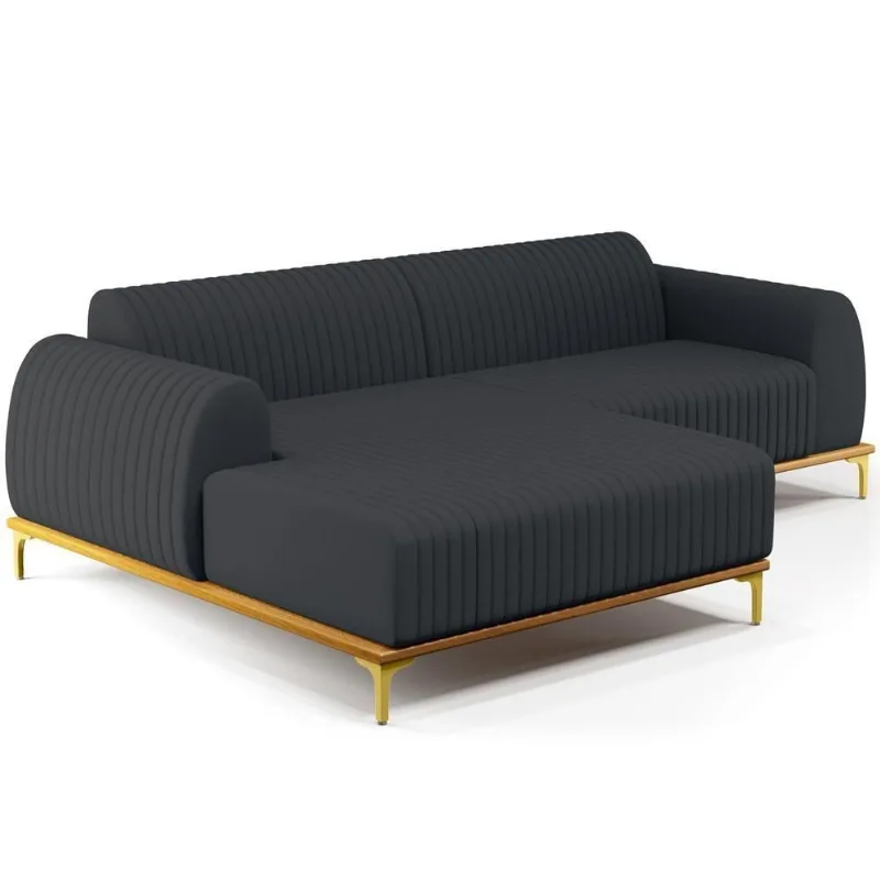Sofá 6 Lugares Com Chaise Esquerdo 350cm Chumbo - Lyam Decor