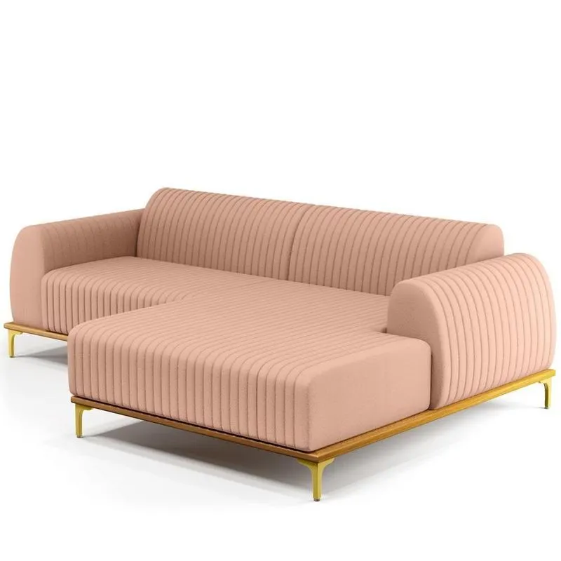 Sofá 5 Lugares Com Chaise De Estar Molino 300cm Rosê C-105