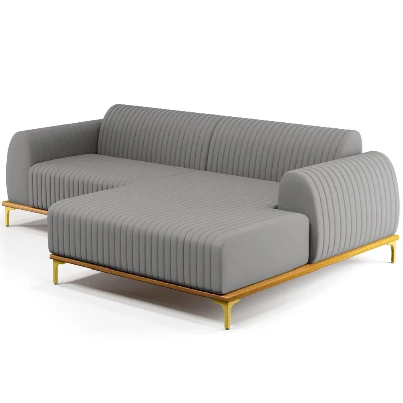 Sofá 5 Lugares com Chaise Direito Sala Estar Molino 320cm D02 Linho Cinza Escuro C-416 - Lyam Decor - Lyam Decor