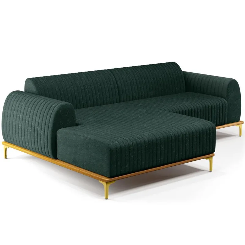Sofá 3 Lugares com Chaise Esquerdo Sala Estar Molino 245cm D02 Linho Verde Musgo C-117 - Lyam Decor - Lyam Decor