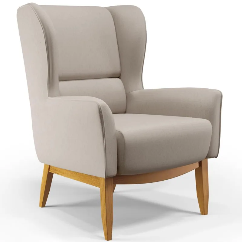 Poltrona Decorativa Fixa Base de Madeira Milena D02 Linho Bege C-107 - Lyam Decor - Lyam Decor
