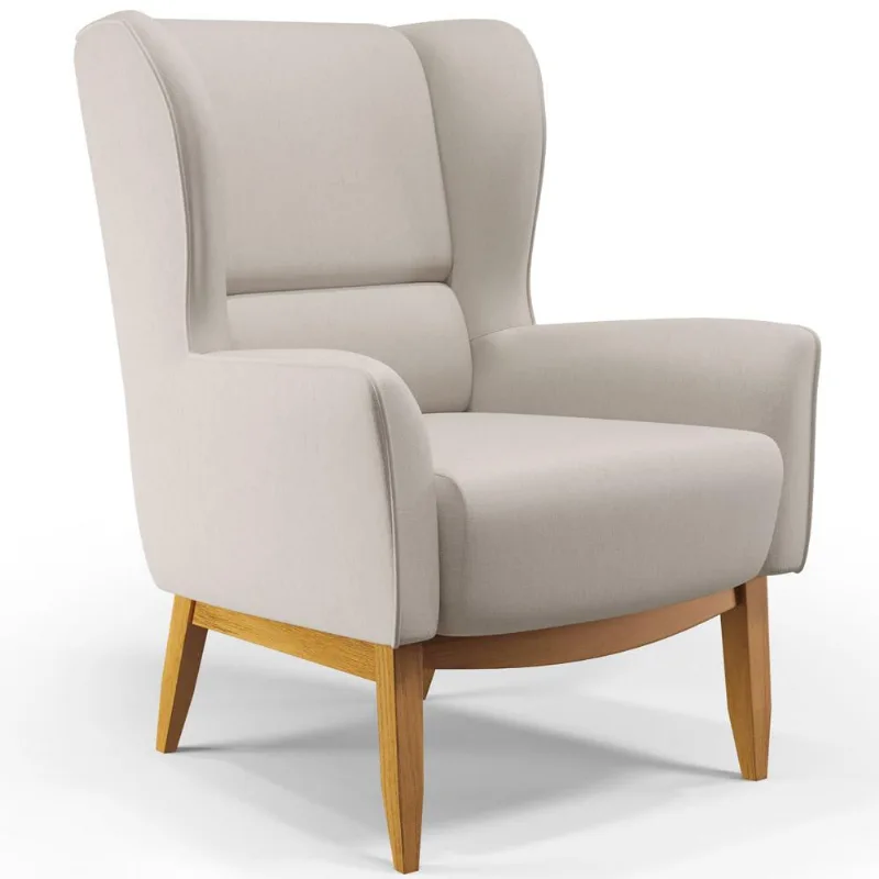 Poltrona Decorativa Fixa Base de Madeira Milena D02 Linho Cru C-443 - Lyam Decor - Lyam Decor