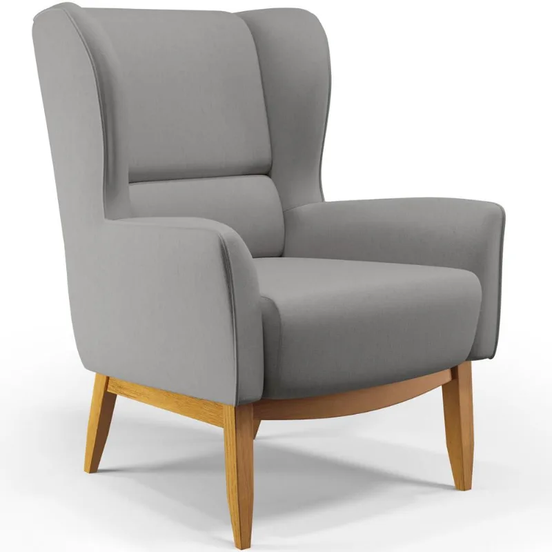 Poltrona Decorativa Fixa Base de Madeira Milena D02 Linho Cinza Escuro C-416 - Lyam Decor - Lyam Decor