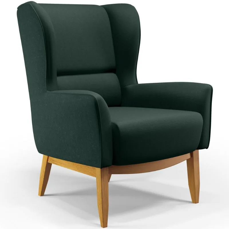 Poltrona Decorativa Fixa Base de Madeira Milena D02 Linho Verde C-117 - Lyam Decor - Lyam Decor