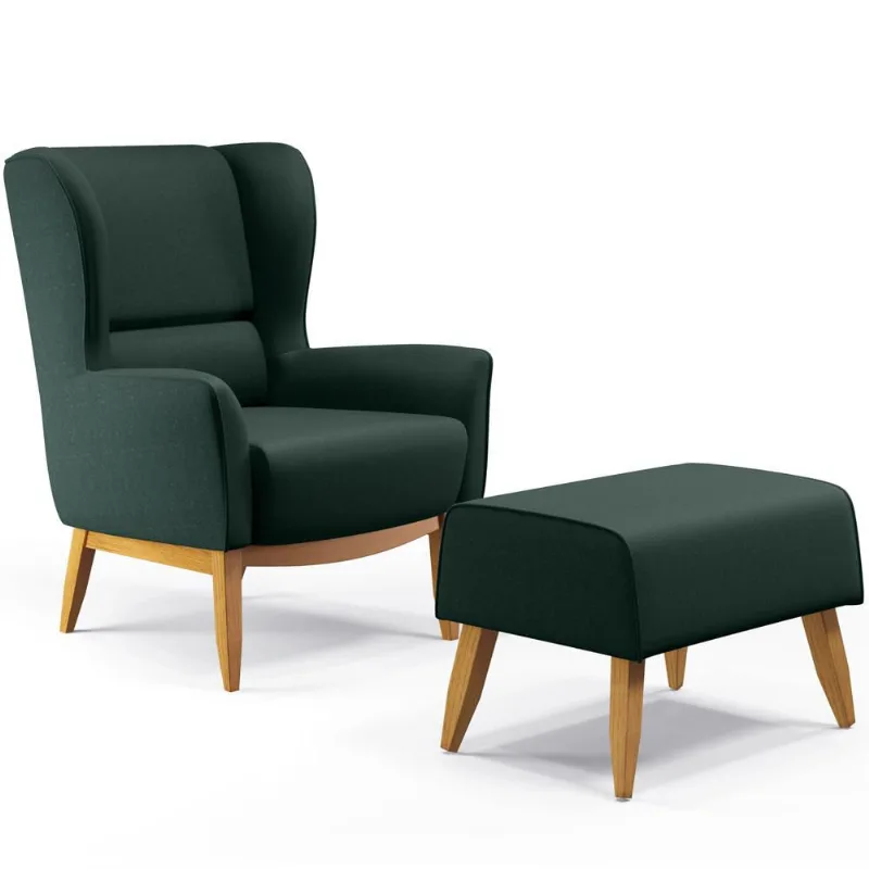 Kit Poltrona Decorativa Milena D02 com Puff Viseo Linho Verde C-117 - Lyam Decor - Lyam Decor