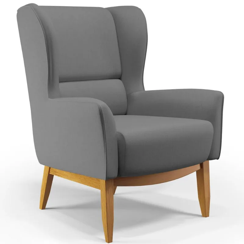 Poltrona Decorativa Fixa Base de Madeira Milena D02 Veludo Cinza C-317 - Lyam Decor - Lyam Decor