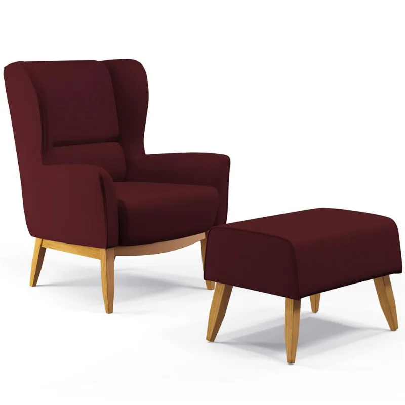 Kit Poltrona Decorativa Milena D02 com Puff Viseo Veludo Marsala C-278 - Lyam Decor - Lyam Decor