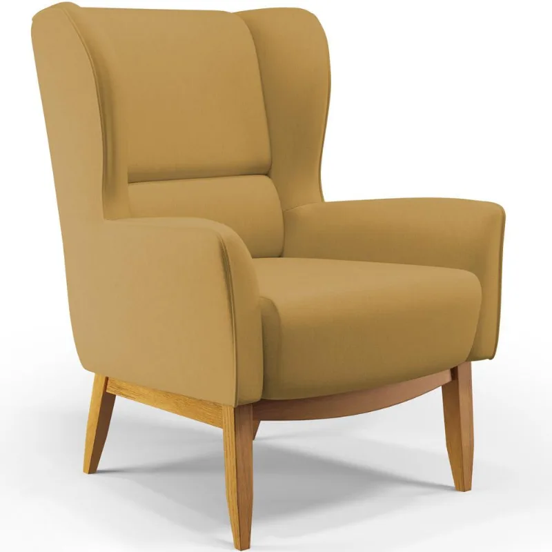 Poltrona Decorativa Fixa Base de Madeira Milena D02 Veludo Mostarda C-260 - Lyam Decor - Lyam Decor